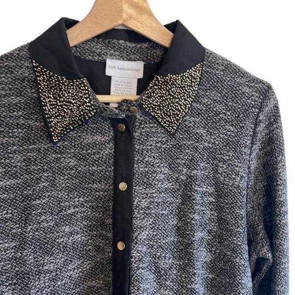 SOFT Surroundings Knit‎ Button Down Cardigan Women’s Size Large Beaded Gray - Picture 2 of 6